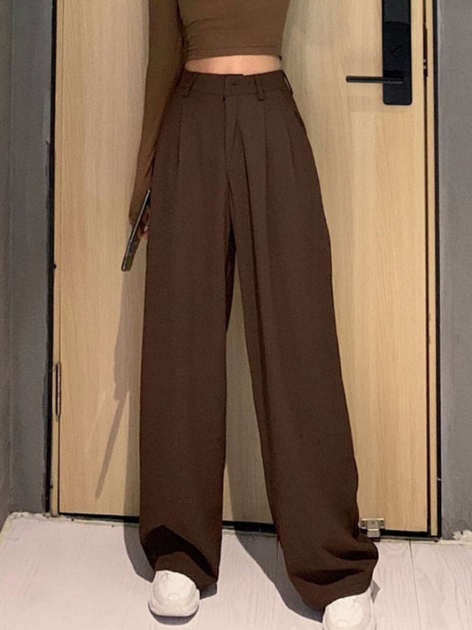 Retro Solid Color Wild Straight Wide Leg Pants