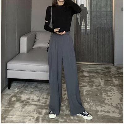 Retro Solid Color Wild Straight Wide Leg Pants