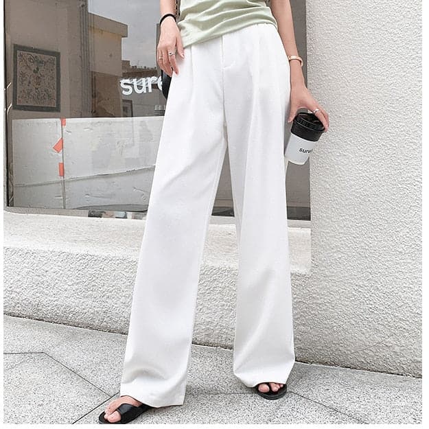 Retro Solid Color Wild Straight Wide Leg Pants