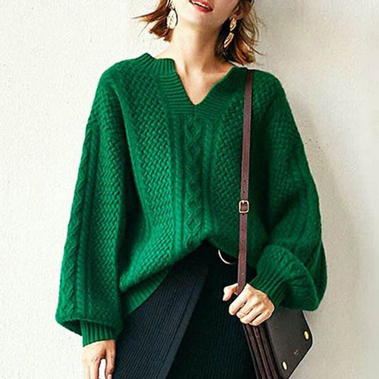 Green All-match Fashion Jumpers Autumn Winter New Casual Woolen Warmth Vintage Sweater Cashmere Female Basic Long Tops