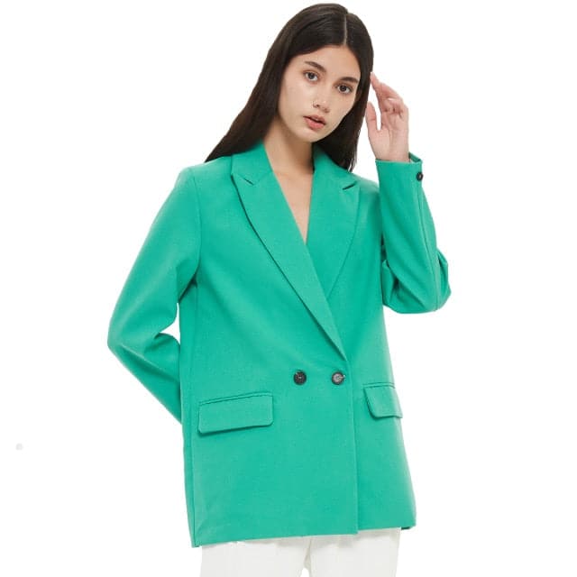 women's blazer jacket casual solid color double-breasted pocket decorative coat