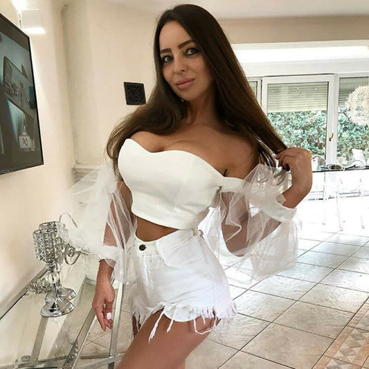 See-through Off Shoulder T-shirt