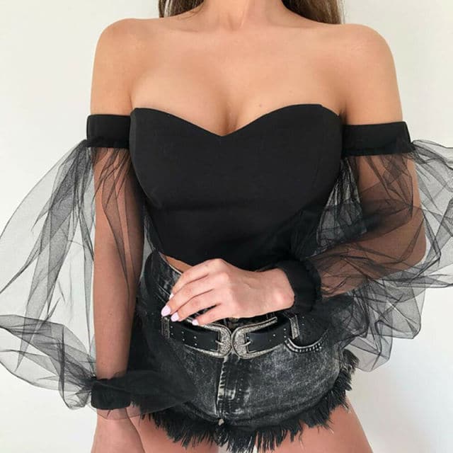 See-through Off Shoulder T-shirt