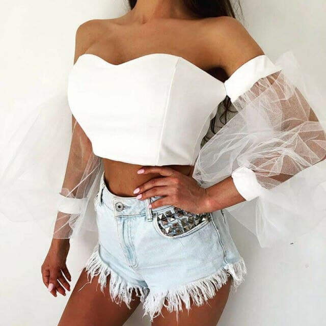 See-through Off Shoulder T-shirt