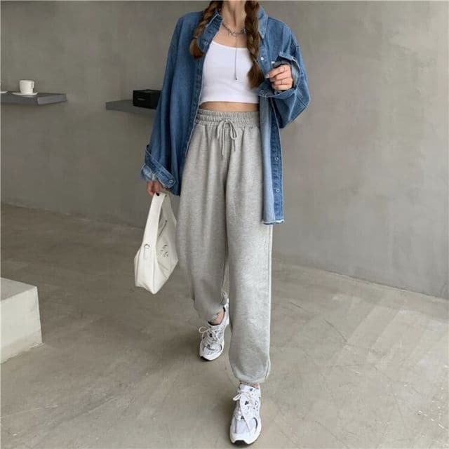 Women's Sports Pants Oversize Gray Joggers Sweatpants Loose Track Black Jogging Trousers For FemaleFashion
