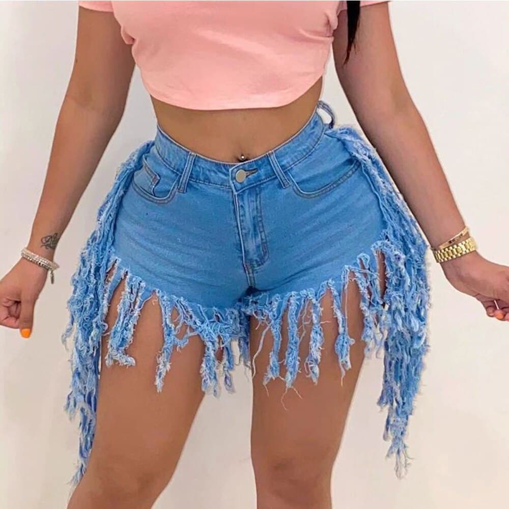 High Waist Fashion Tassel Denim Shorts