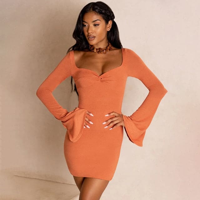 Flare Sleeve Bodycon  V Neck Bandage Dress