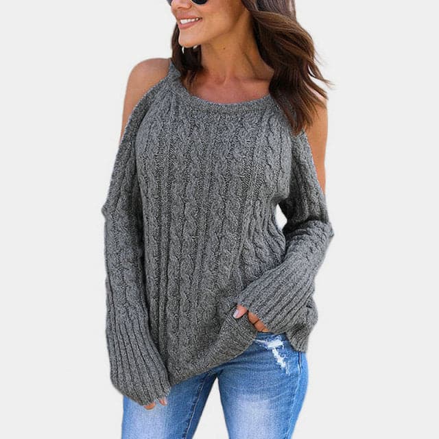 New Knit Sweater Round Neck Long Sleeve Strapless Twist Sweater