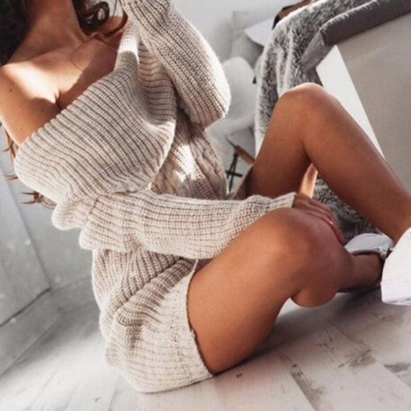 Ribbed Casual Knitted Sweater Dress