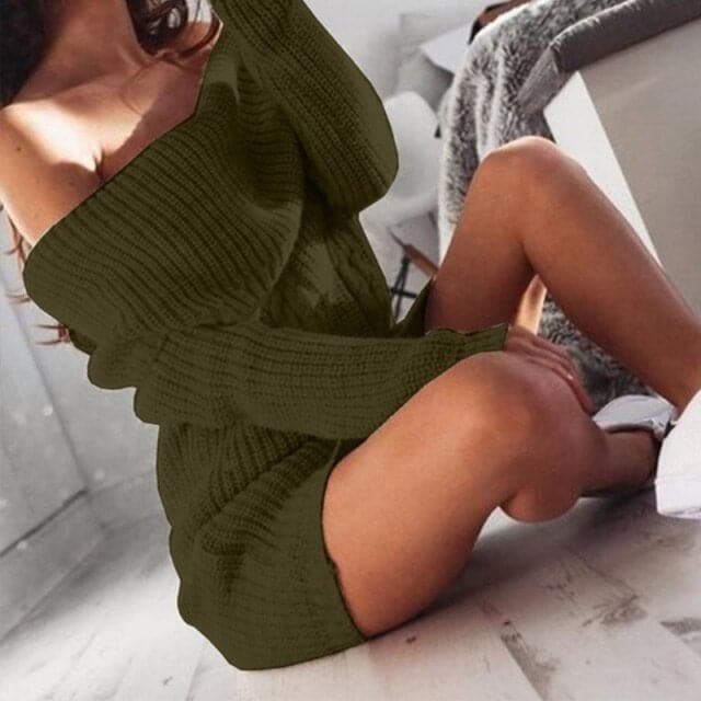 Ribbed Casual Knitted Sweater Dress