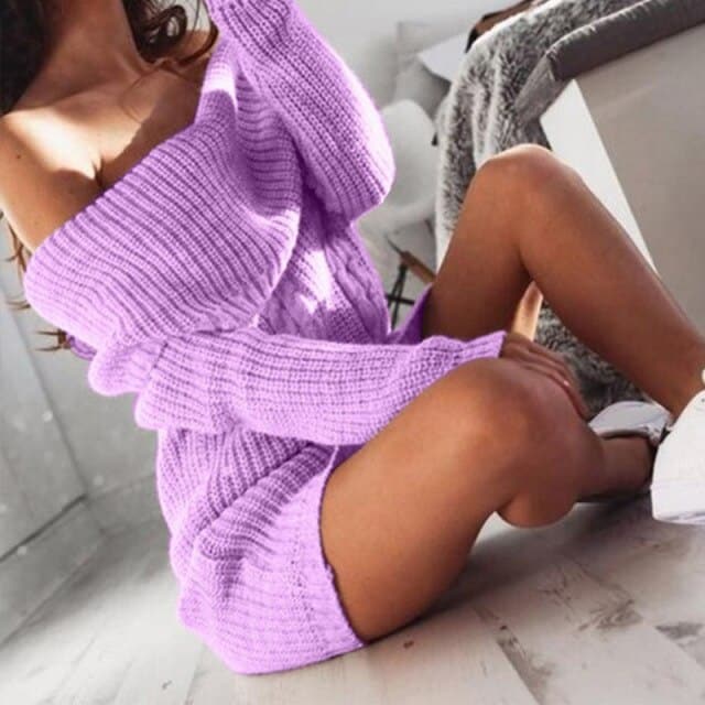 Ribbed Casual Knitted Sweater Dress