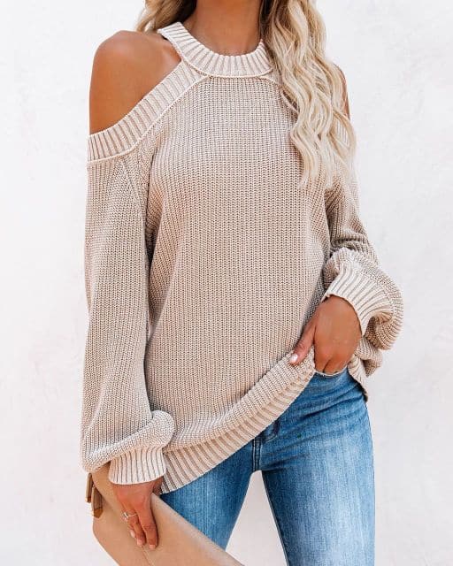 Hollow Out Sweater Backless Halter Cross Fashion Solid Jumper Autumn Winter New Oversize Puff Sleeve Sweaters Tops