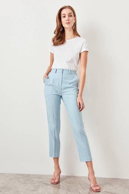 Pomegranate Flower Basic Casual Trouser Ankle Pencil Slim Fit Women's Pants Trouser Suits Woman Clothes