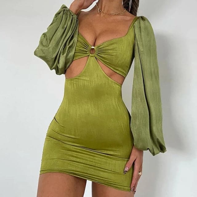 Flare Sleeve Bodycon  V Neck Bandage Dress