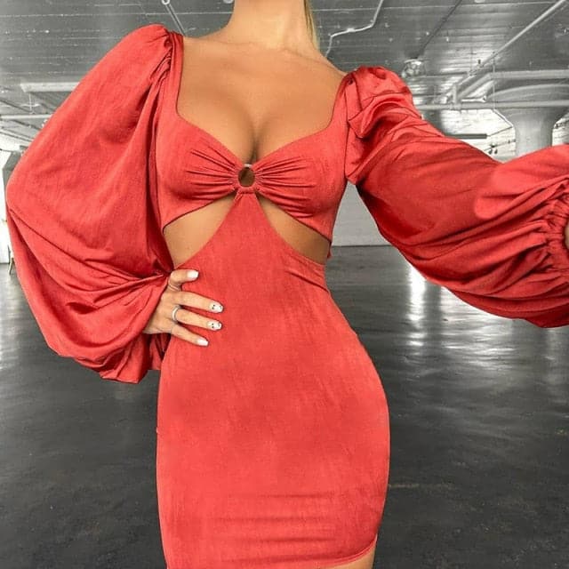 Flare Sleeve Bodycon  V Neck Bandage Dress