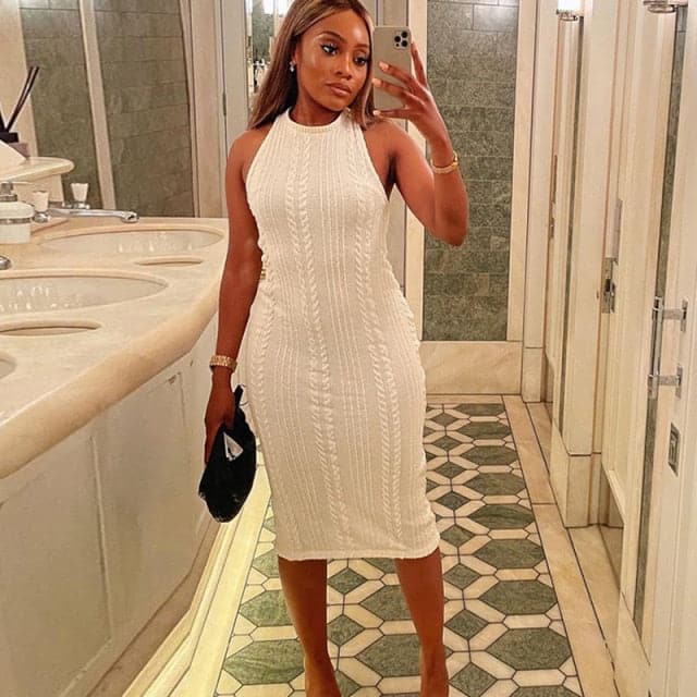 Solid Color Knitted Sleeveless Round Neck Dress