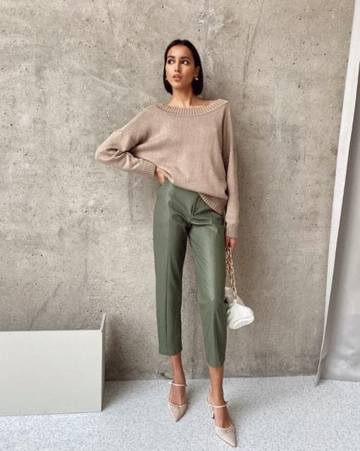 Elegant Spliced PU Leather Pants