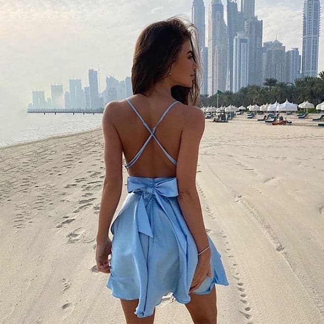 Summer Strap Satin Backless Mini Dress