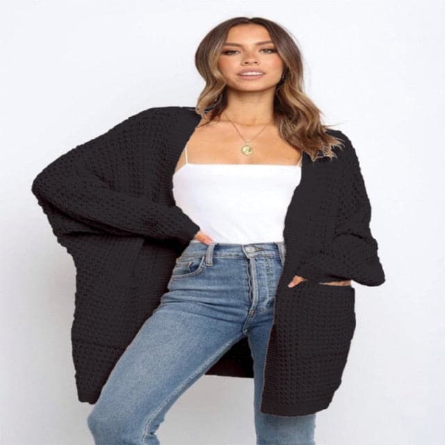 Pockets Long Sleeve Loose Knitted Sweaters