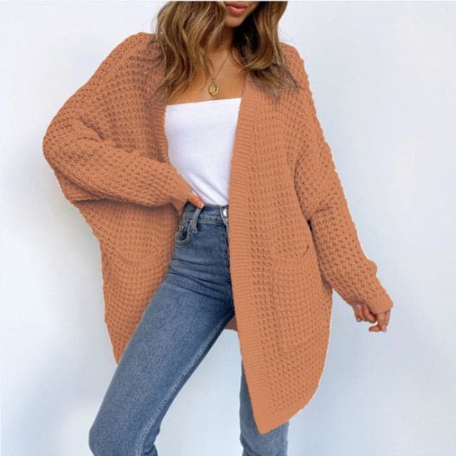 Pockets Long Sleeve Loose Knitted Sweaters