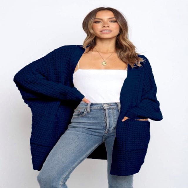 Pockets Long Sleeve Loose Knitted Sweaters