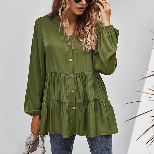 Women's Blouse Casual Tops Elegant V-Neck Long Sleeve Tunic Summer Autumn Floral Print Women's Shirts