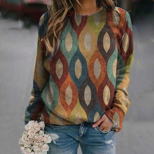Vintage Blouses Women's Casual Oversized Flora Printed Thermal Crewneck Long Sleeve Pullover Tee Shirts Ropa De Mujer