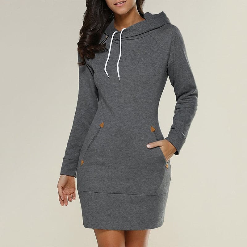 Spring Ladies Knee-Length Dress Hooded Warm Sweatshirt