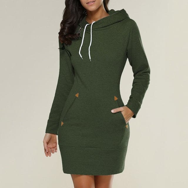 Spring Ladies Knee-Length Dress Hooded Warm Sweatshirt
