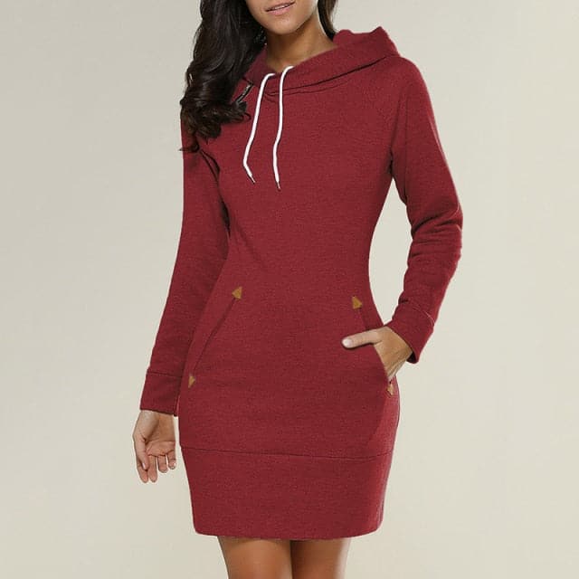 Spring Ladies Knee-Length Dress Hooded Warm Sweatshirt