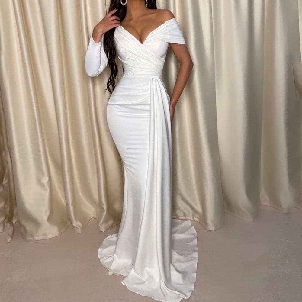 White One Sleeve Off Shoulder Party Dress