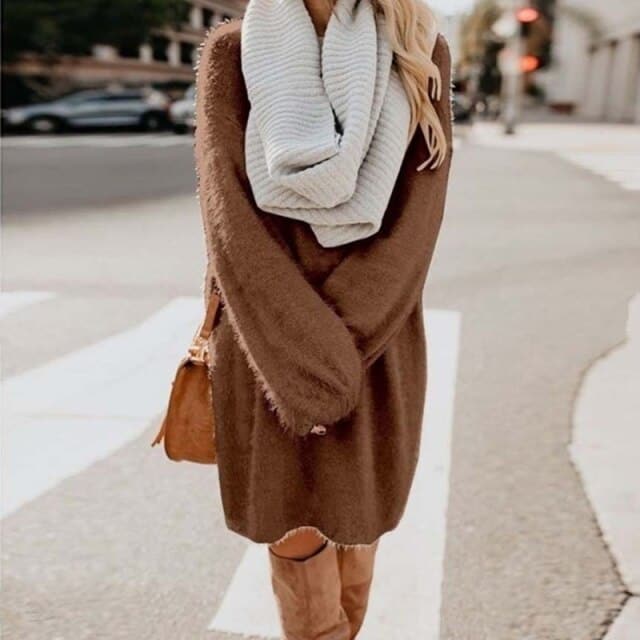 Long Sleeve Casual Fluffy Sweater Dress