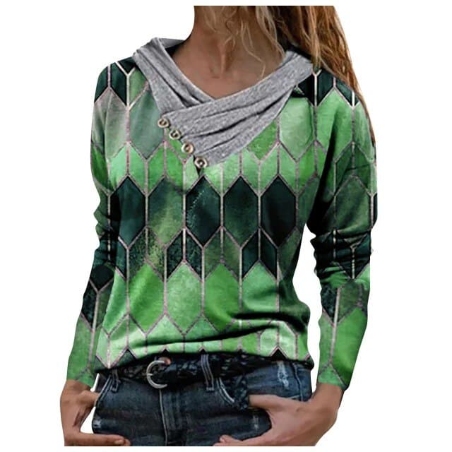 Vintage Geometric Hooded Blouse Spring Autumn Long Sleeve Tops Pullover Casual Loose Shirts
