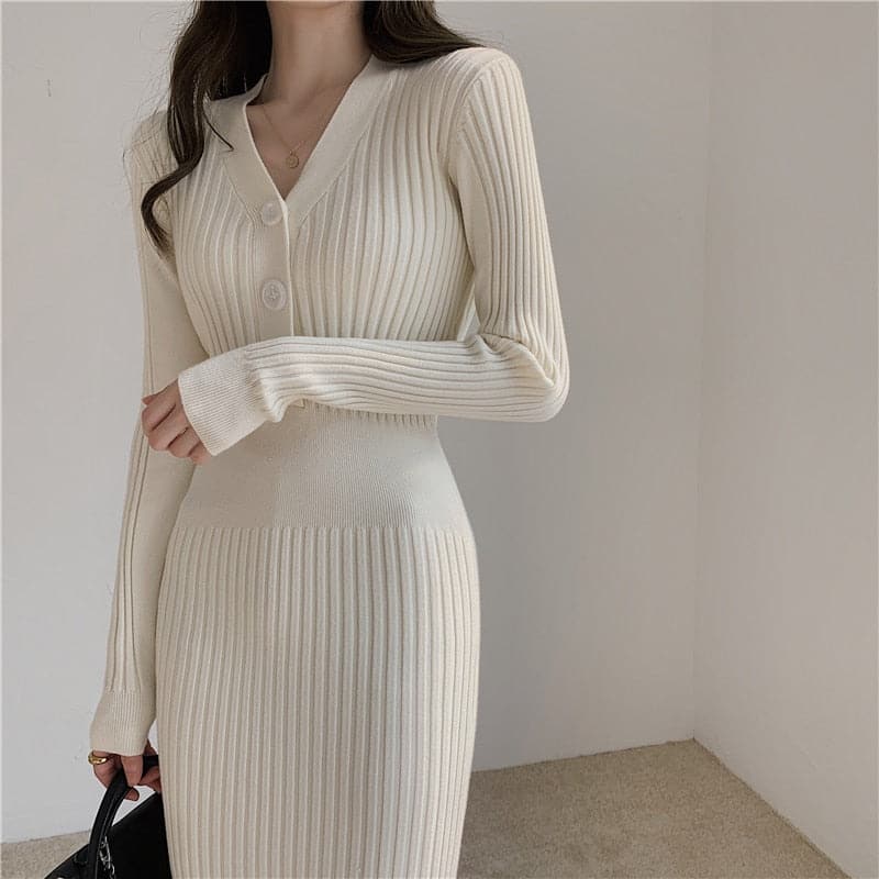 Slim Vintage Knitted Long Sleeve Sweater Dresses