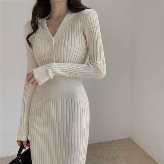 Slim Vintage Knitted Long Sleeve Sweater Dresses