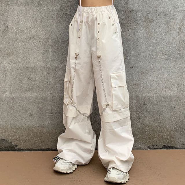 Mall Goth White Cargo Pants Gothic Harajuku Hippie Streetwear Chain Punk Loose Trouser Baggy Oversize Korean Style