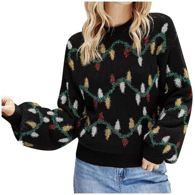 Sweater Knit Top Loose Long Sleeves Christmas Color Light Bulb Warm Autumn Winter Streetwear Fashion Girl Pullover