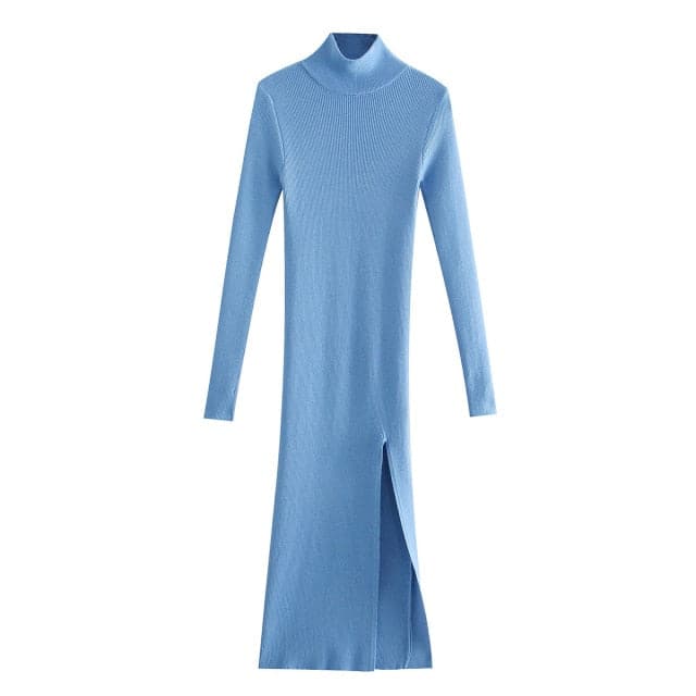 Long Sleeves High-Neck Elastic Midi Dress
