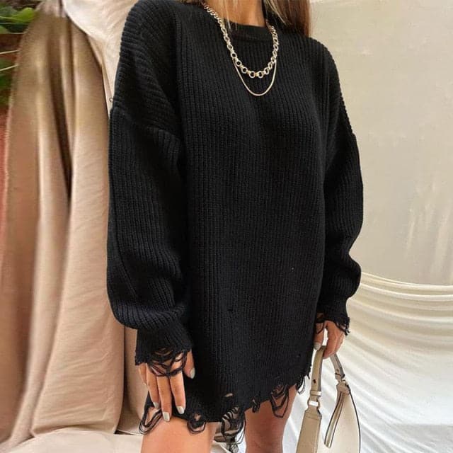 Knitted Long Sleeve Loose Sweater Dress