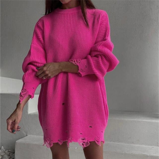Knitted Long Sleeve Loose Sweater Dress