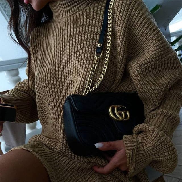 Knitted Long Sleeve Loose Sweater Dress