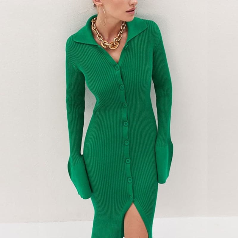 Knitted V Neck Dress Sweater