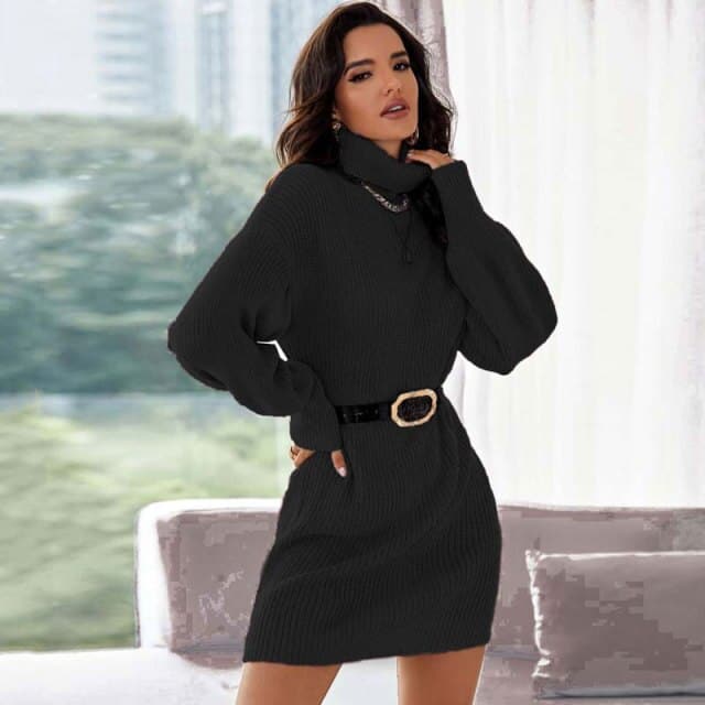 Knitted Turtleneck Loose Sweater Dress