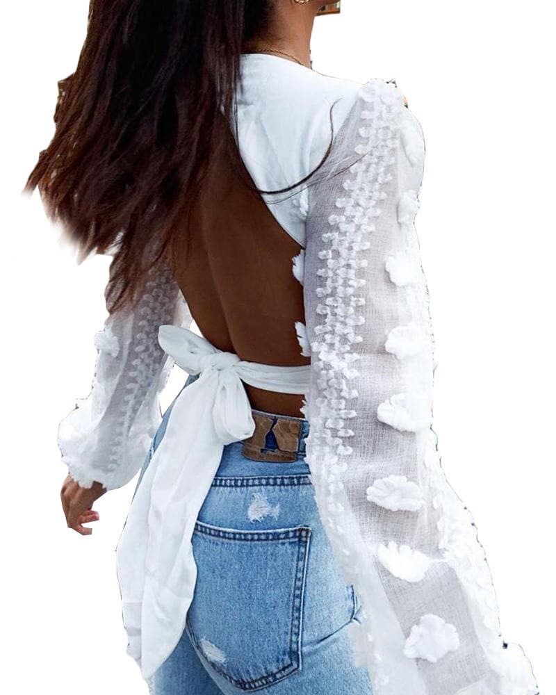 Solid Lace Deep V-Neck Vest T-Shirt