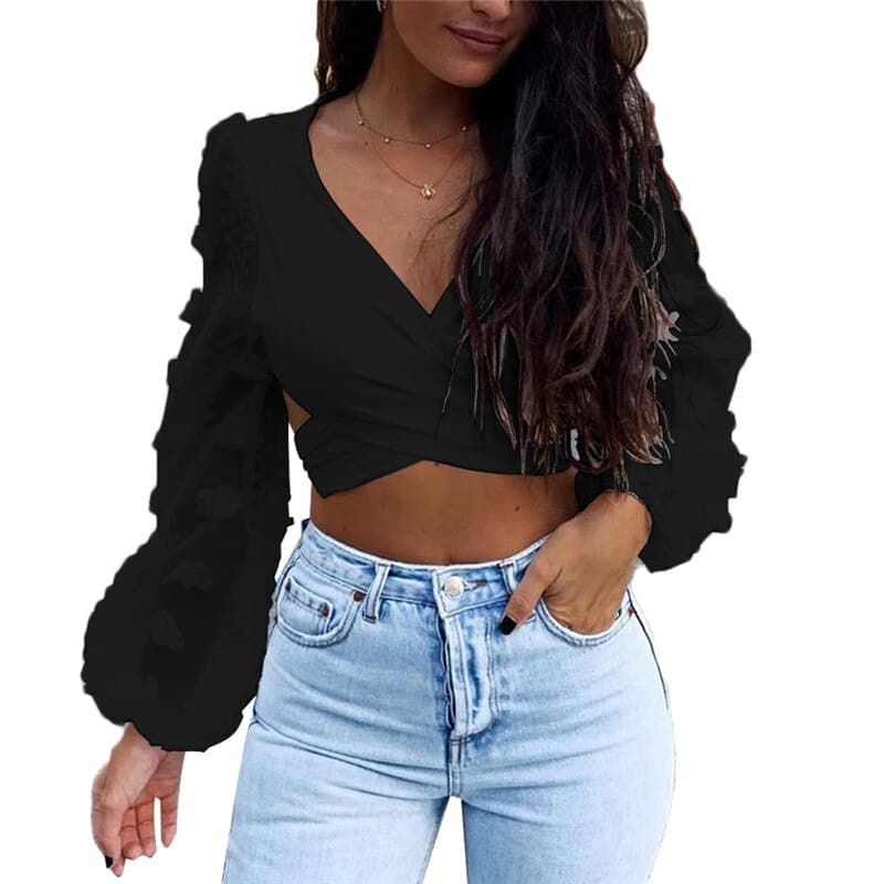 Solid Lace Deep V-Neck Vest T-Shirt