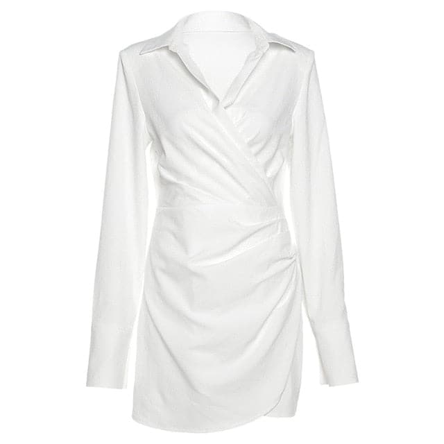 Padded Shoulder Long Sleeve Fashion Bodycon Woman Shirt Dress