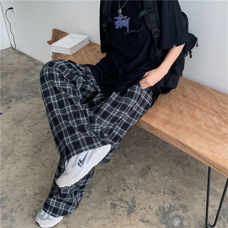 Oversize 3XL Plaid Pants Casual Loose Wide Leg Trousers Ins Retro Teens Straight Trousers Hip-hop Unisex Streetwear