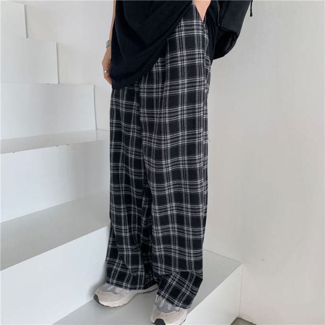 Oversize 3XL Plaid Pants Casual Loose Wide Leg Trousers Ins Retro Teens Straight Trousers Hip-hop Unisex Streetwear