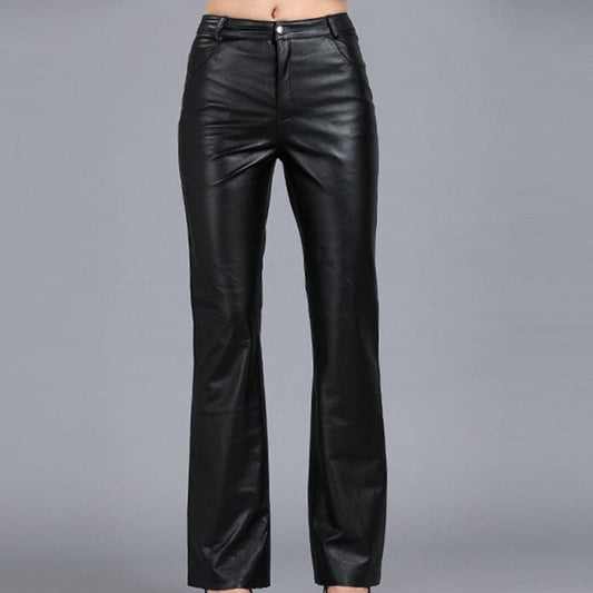 Genuine Leather Pants Autumn Women's Sheepskin Pants Mid Waist Casual Pants Womens Soft Leather Pants Flare Trousers