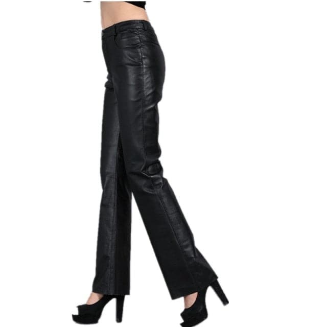 Genuine Leather Pants Autumn Women's Sheepskin Pants Mid Waist Casual Pants Womens Soft Leather Pants Flare Trousers